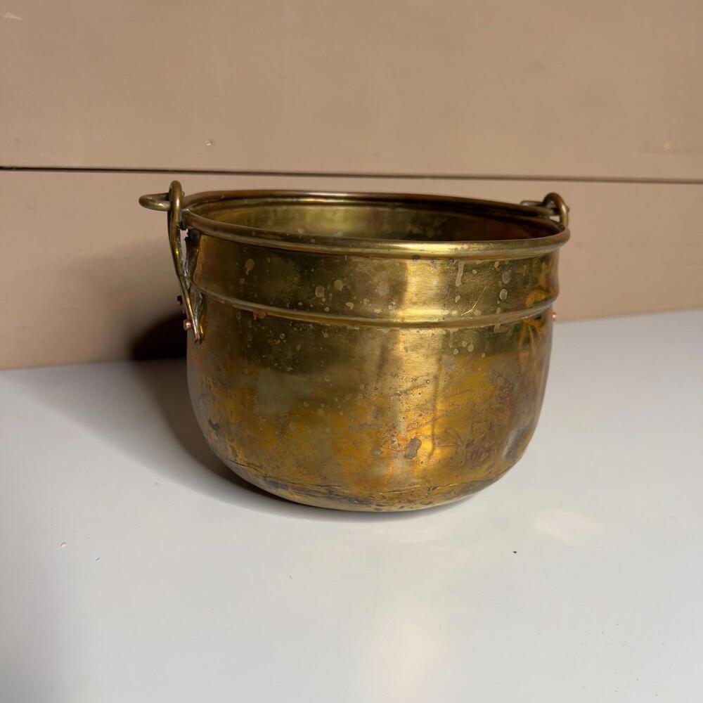Vintage‎ Brass Copper Cauldron Pot Kettle Hanging Handle Rustic Decor
